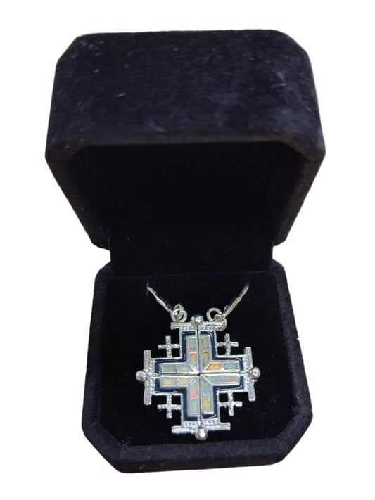 Jerusalem Cross Opening Pendant Necklace (Pearl)