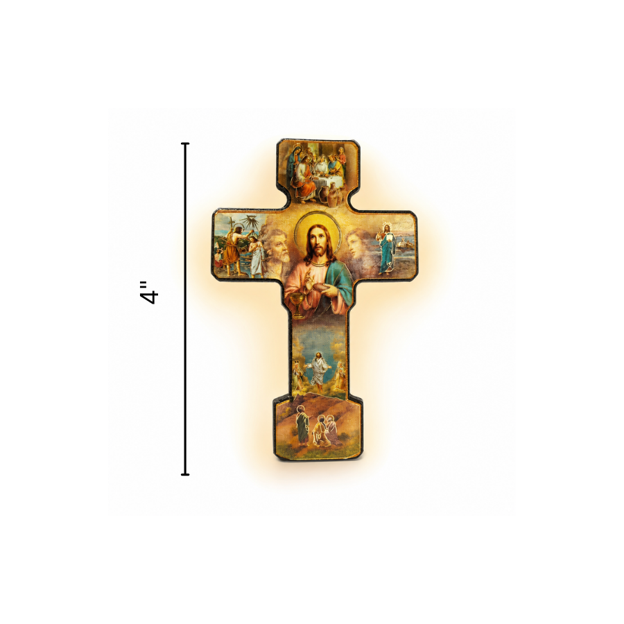 Scenes of Christ Wooden Cross, 4" – Made in Italy