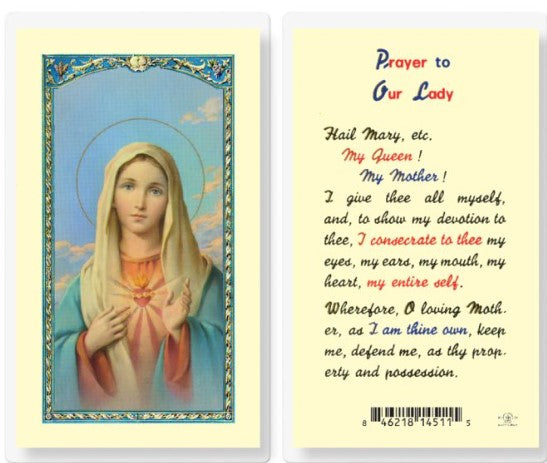 Immaculate Heart of Mary Laminated Holy Card