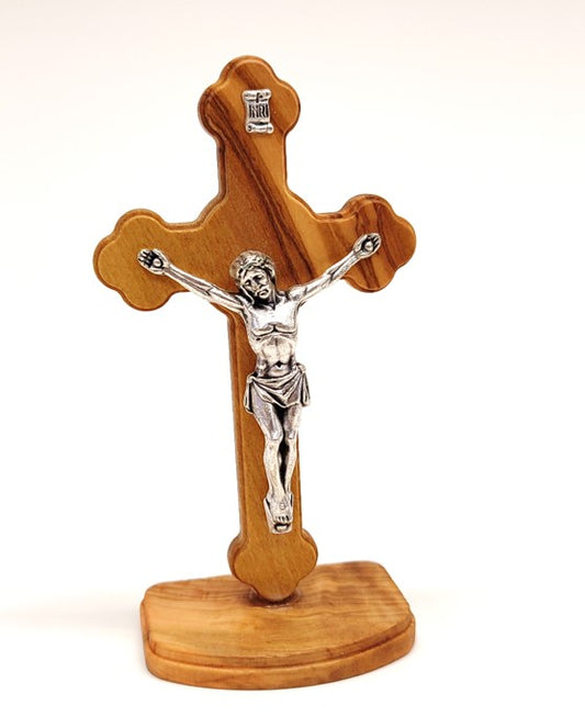 Olivewood Crucifix with Base, 5" (Made in Italy)