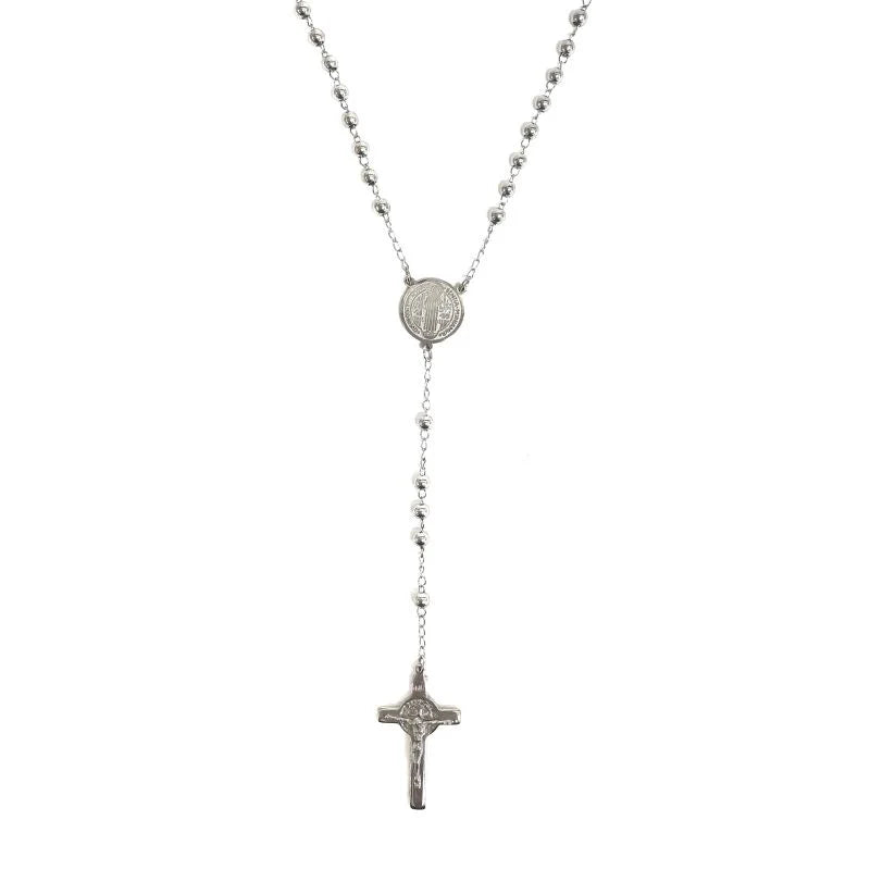 Rosary Necklace: St Benedict (Silver Finish)