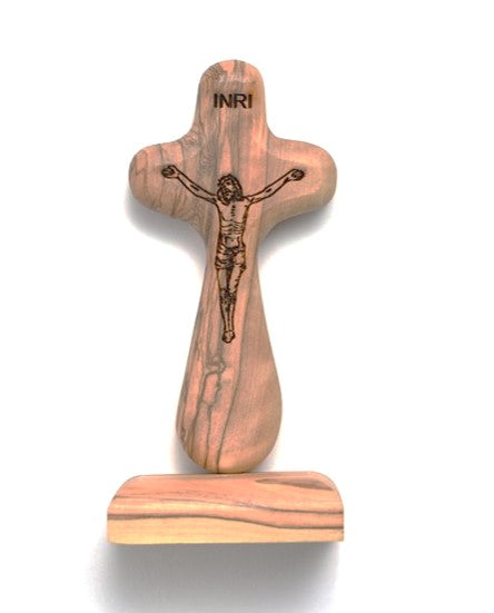 Olivewood Laser Comfort Cross with Magnetic Base, 4"