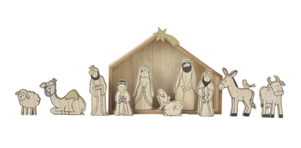 Wood Grain Nativity Set 12 PC Set