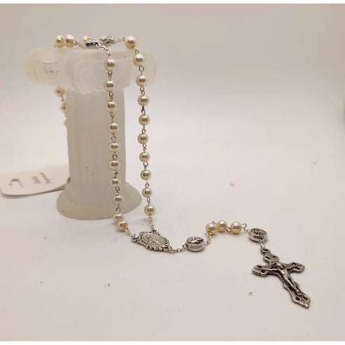 Italian Made Rosary with Miraculous Medals (Cream)