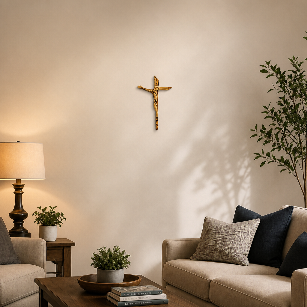 Contemporary Olivewood Crucifix 10"