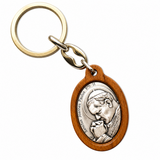 Italian Olivewood St. John Paul II Medal Keychain