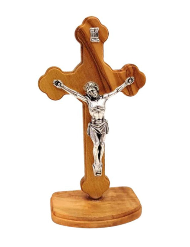 Olivewood Crucifix with Base, 5" (Made in Italy)