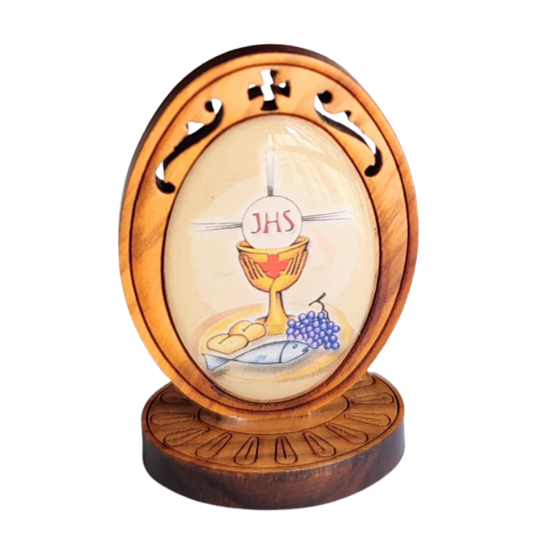 Olivewood Plaque: Chalice & Grapes (Made in Italy)