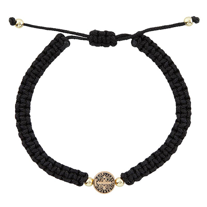 St. Benedict Black Enamel Medal Macrame Bracelet