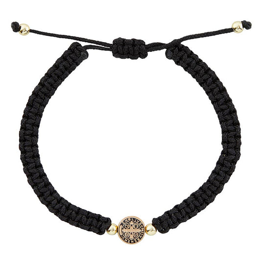 St. Benedict Black Enamel Medal Macrame Bracelet