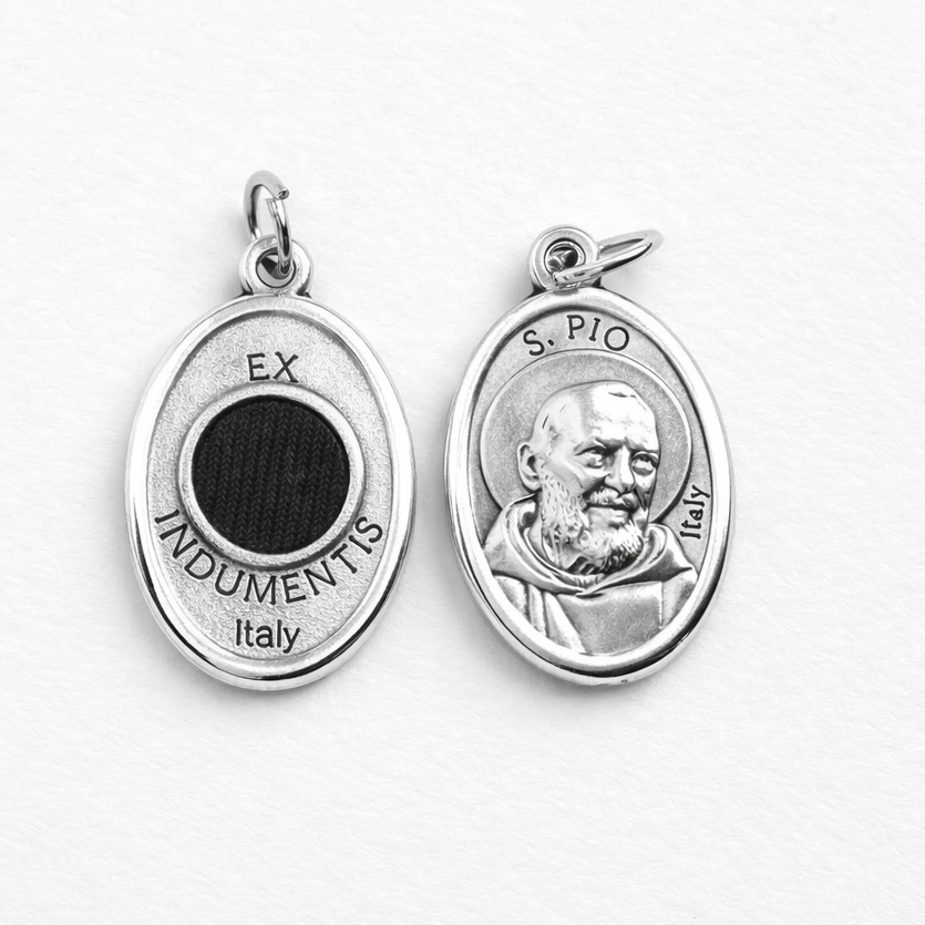 St. Padre Pio Holy Medal, 1" with Relic - Made in Italy