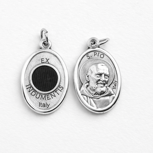St. Padre Pio Holy Medal, 1" with Relic - Made in Italy