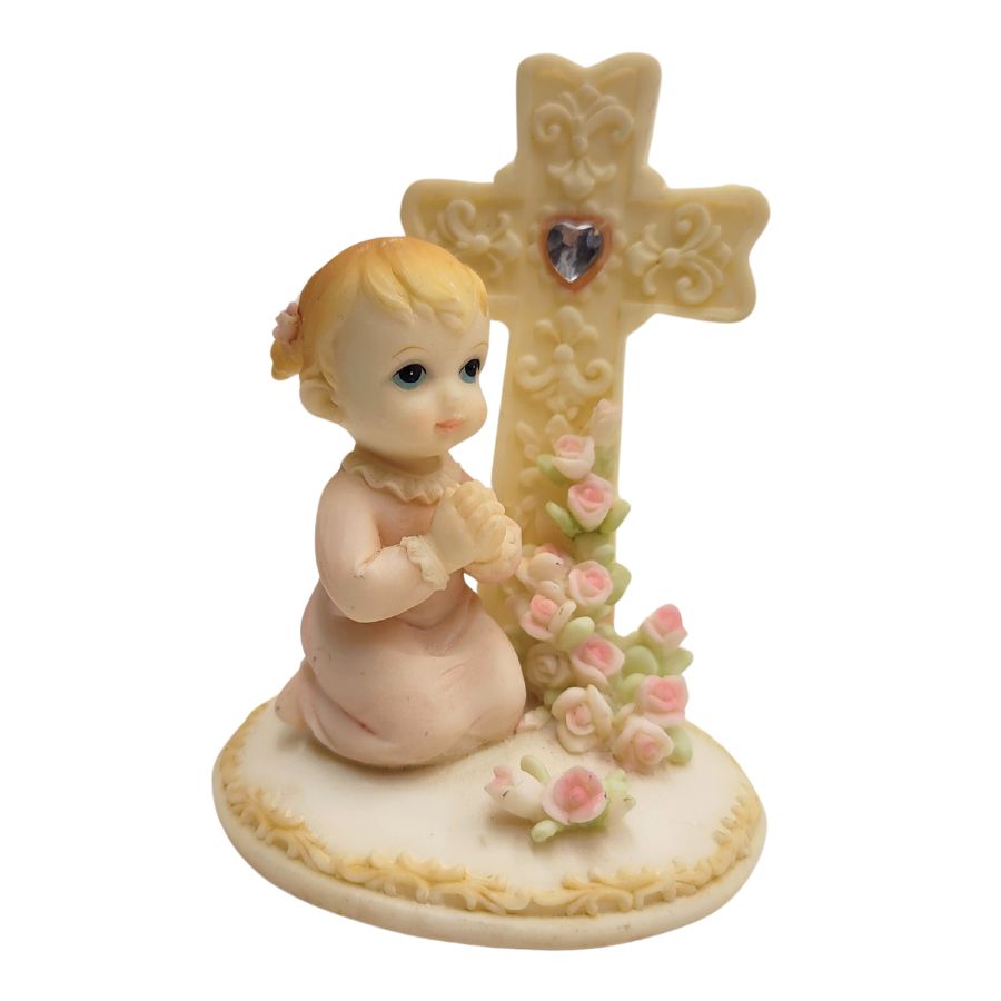 Praying Girl with Cross Figurine, 4"