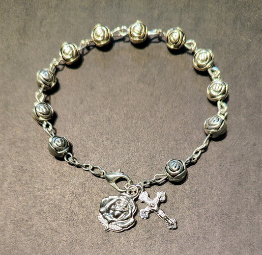 Virgin Mary Rosebud Rosary Bracelet