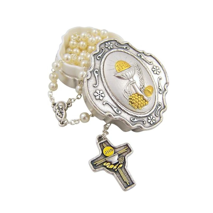 First Communion Rosary with Keepsake Case (Made in Italy)