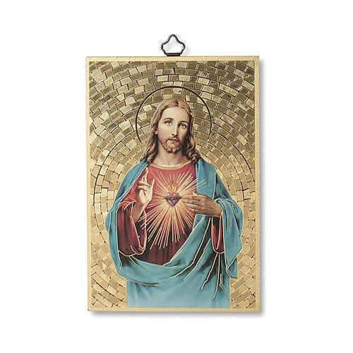 Woodcut Plaque - Sacred Heart of Jesus, 6" (Made in Italy)