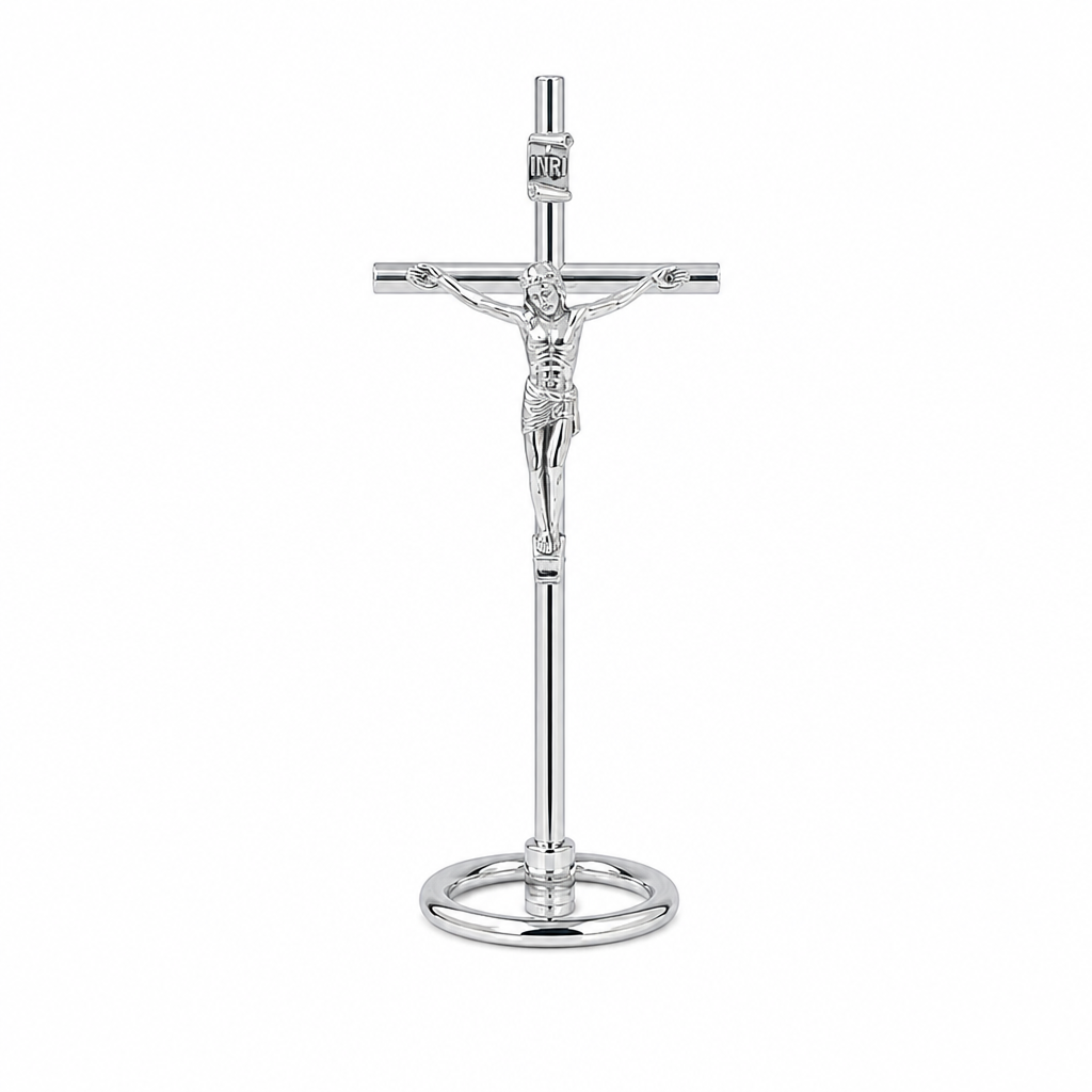 Stainless Steel Silver‑Plated Crucifix – 4″ 