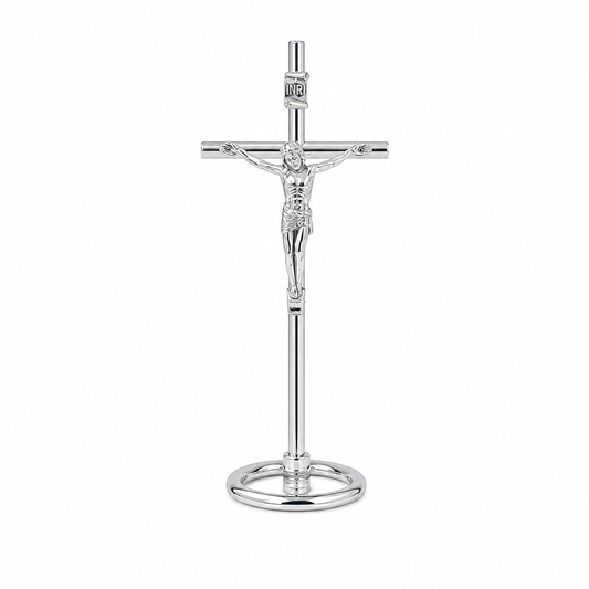 Stainless Steel Silver‑Plated Crucifix – 4″ 