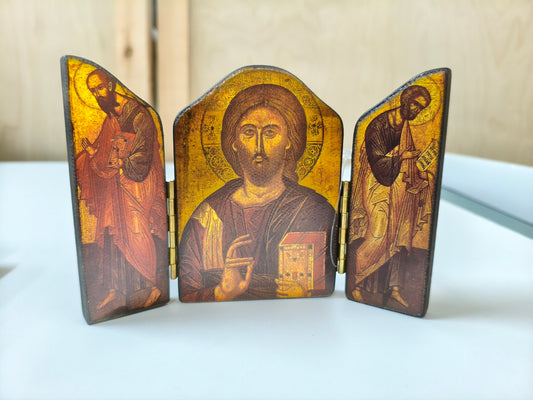 Triptych Icon: Christ Patocrator with Apostles Peter and Paul
