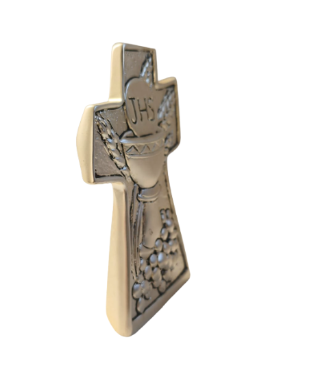 Silver First Holy Communion Standing Cross, 3.75"  (Made in Italy)