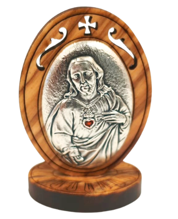 Olivewood Sacred Heart of Jesus Mini Stand, 2" x 1.5"(Made in Italy)