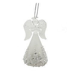 Glass Angel Light White & Silver, LED with timer, 4"