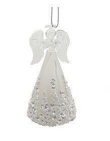 Glass Angel Light White & Silver, LED with timer, 4.5"