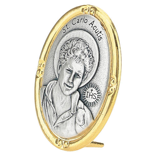 Carlo Acutis oval medallion with support two-tone, 40x30 mm