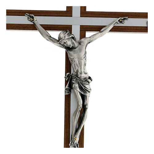 Traditional Italian Crucifix - Walnut and Silver (13.5")