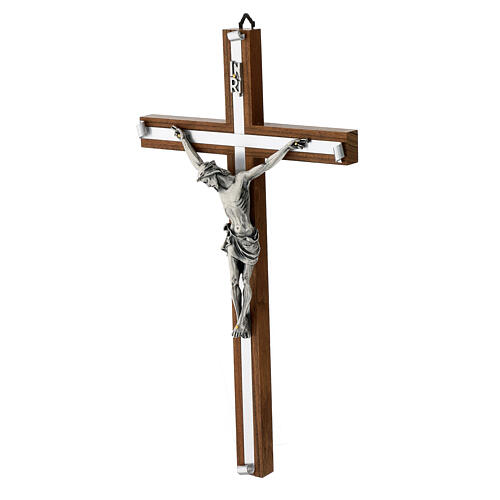 Traditional Italian Crucifix - Walnut and Silver (13.5")