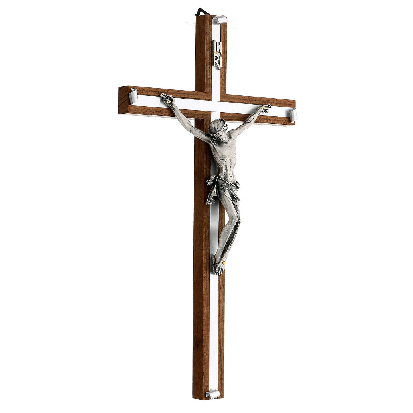 Traditional Italian Crucifix - Walnut and Silver (13.5")