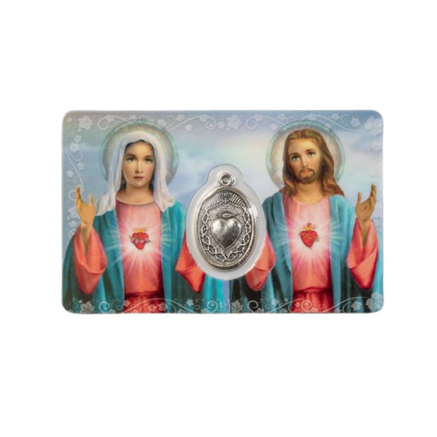 Prayer Card and Medal - Sacred Heart of Jesus & Mary