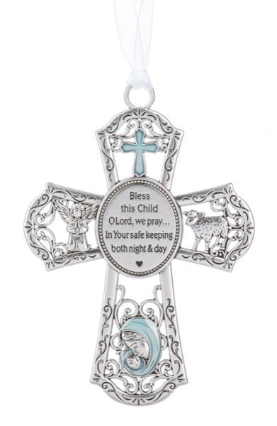 Crib Cross Ornament - Blue