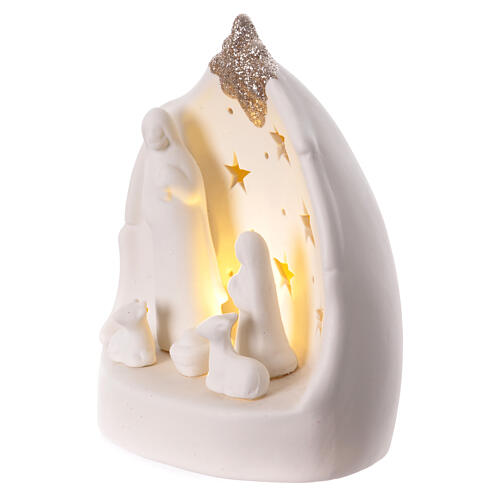 Porcelain Holy Family Nativity Scene with LED Light Stars