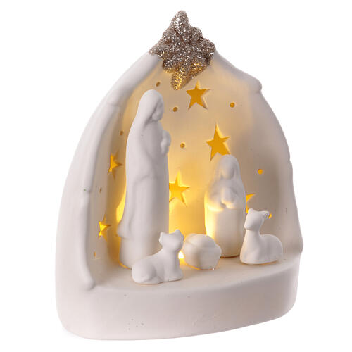 Porcelain Holy Family Nativity Scene with LED Light Stars