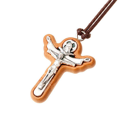 Olivewood Holy Trinity Cross Pendant with Cord (Made in Italy)