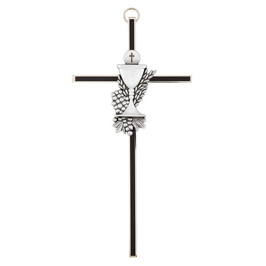 Chalice and Grapes First Communion Cross - Black