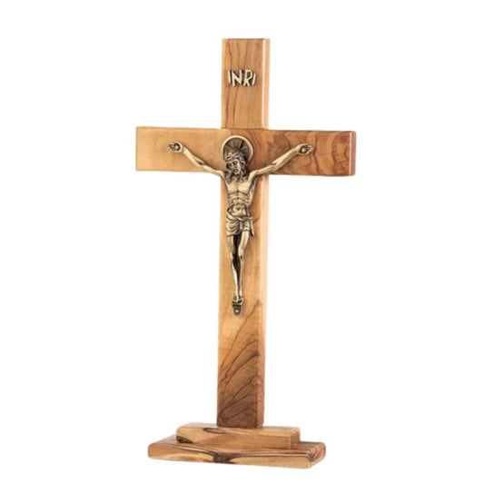 Olive Wood Standing Crucifix, 10"