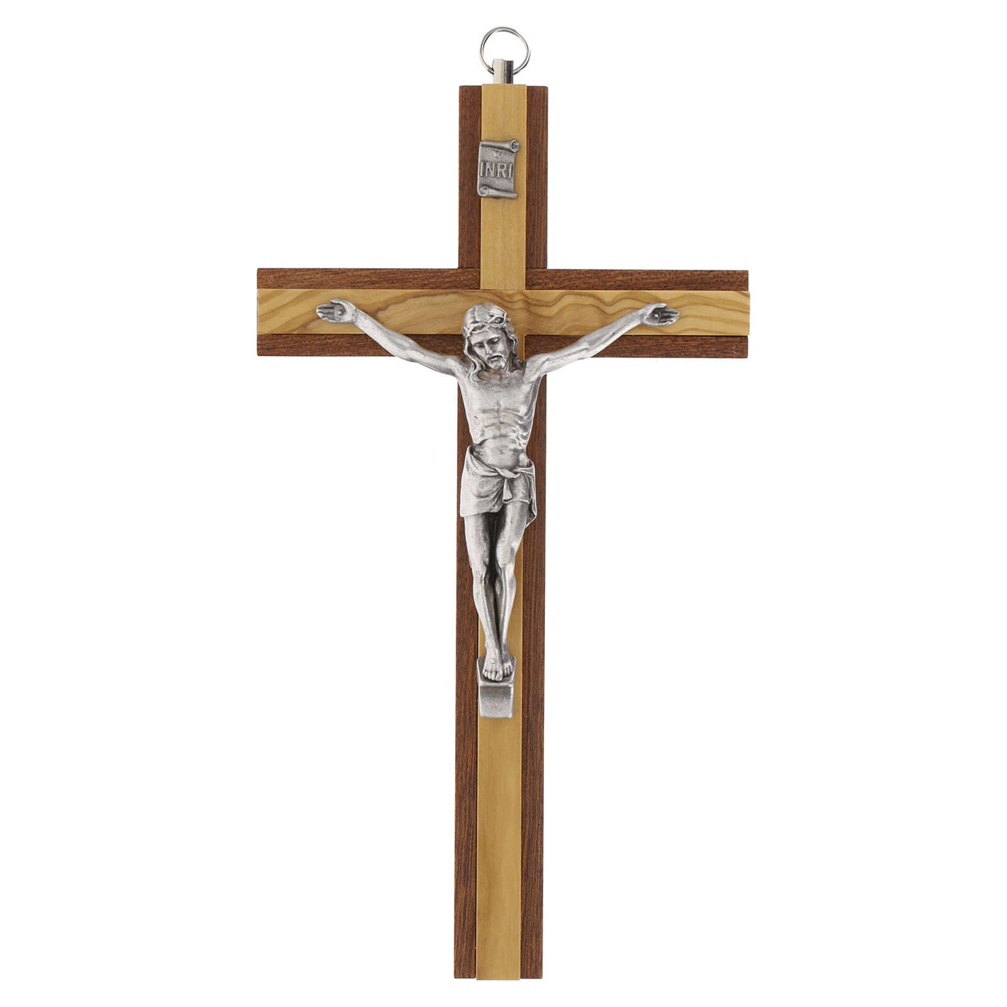 Mahogany & Olive Wood Wall Crucifix, 8" (Made in Italy)