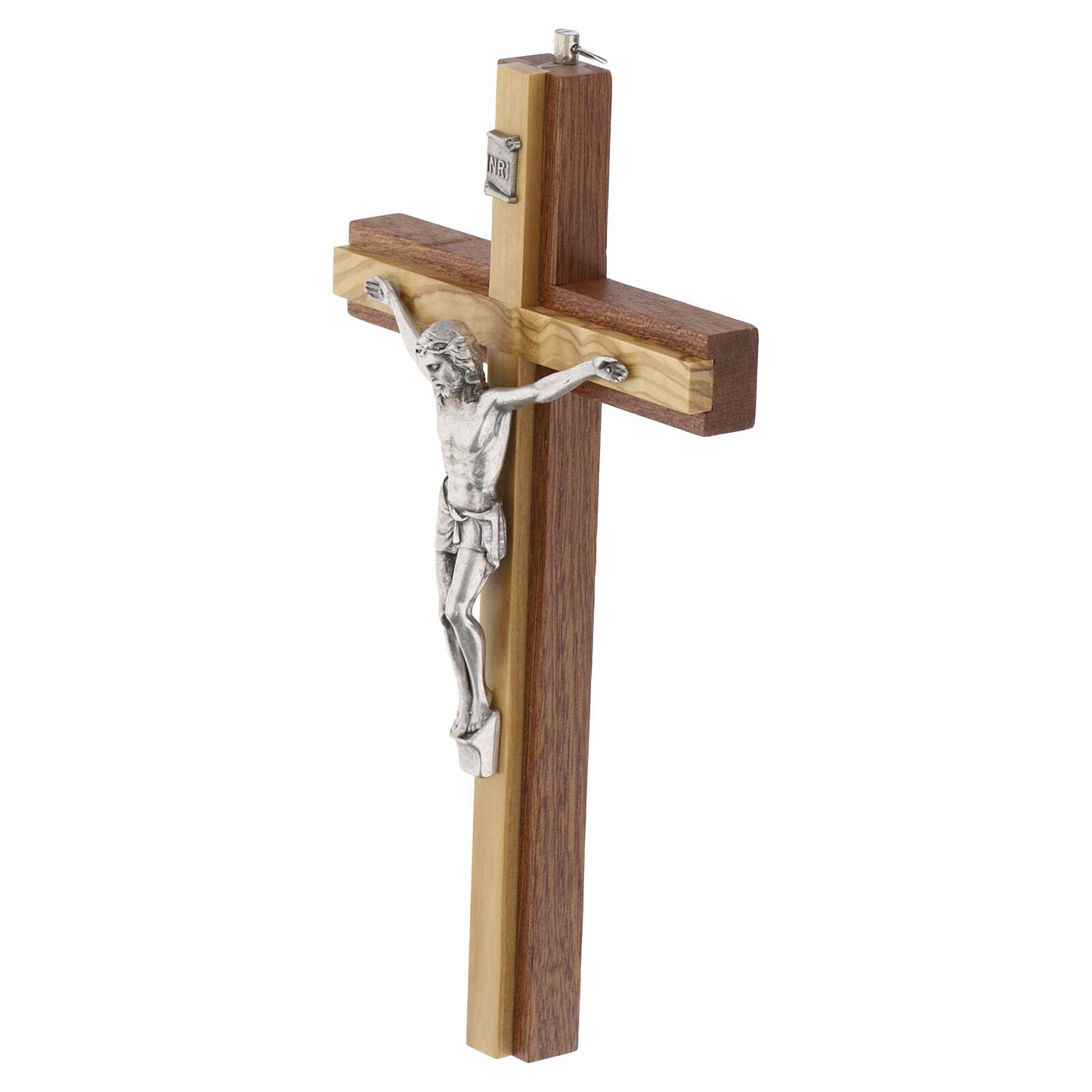 Mahogany & Olive Wood Wall Crucifix, 8" (Made in Italy)