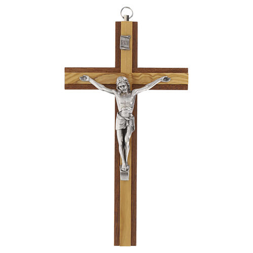 Mahogany and olive wood wall crucifix 20 cm
