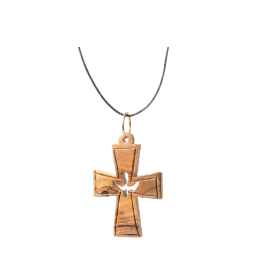 Olivewood Holy Spirit Cross Pendant, 1.75"