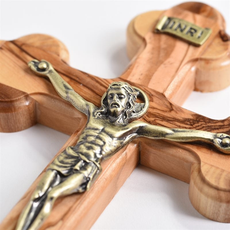 Olive Wood Crucifix with Relic, 8"