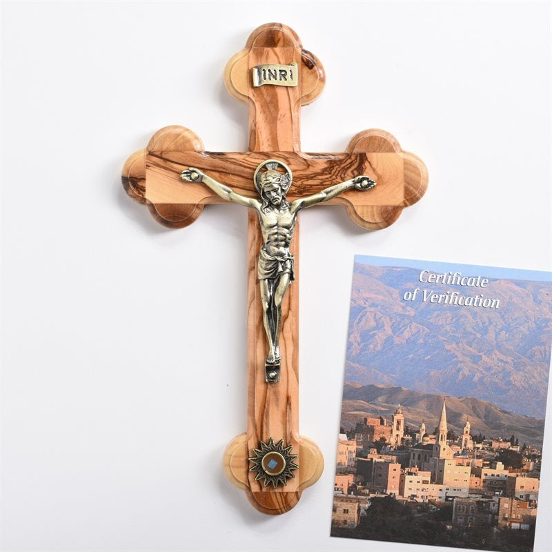 Olive Wood Crucifix with Relic, 8"