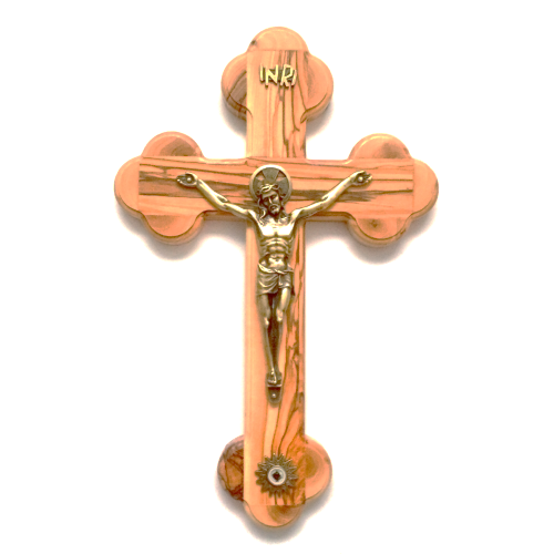 Olive Wood Crucifix with Relic, 10"