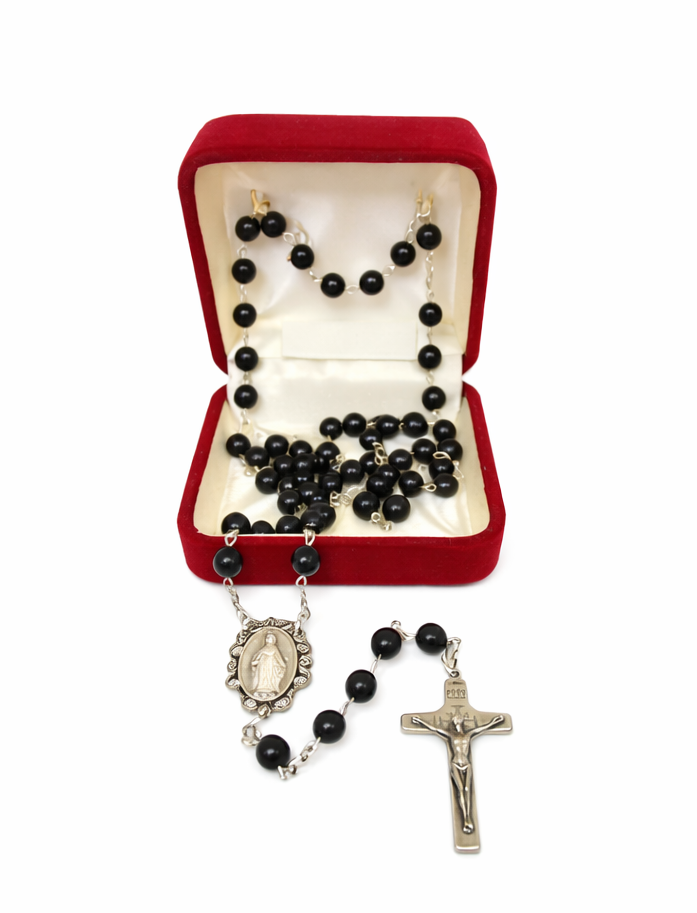 Holy Land Relic Rosary (Black) with Velvet Case