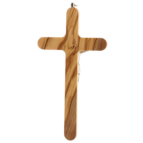 Rounded Olive Wood Crucifix with Silver Corpus, 8" (Made in Italy)