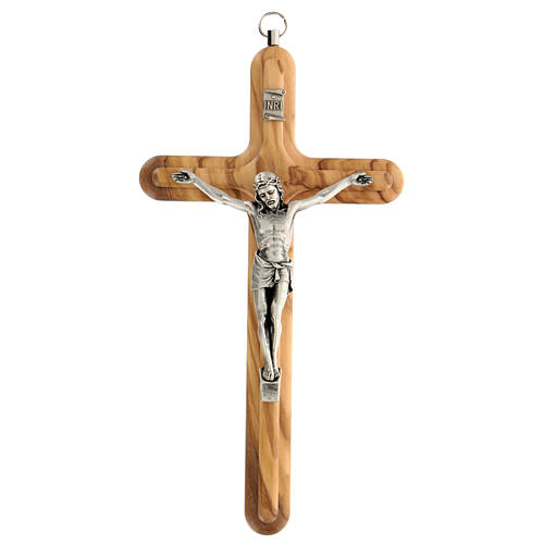 Rounded Olive Wood Crucifix with Natural Grain, 8" (Made in Italy)