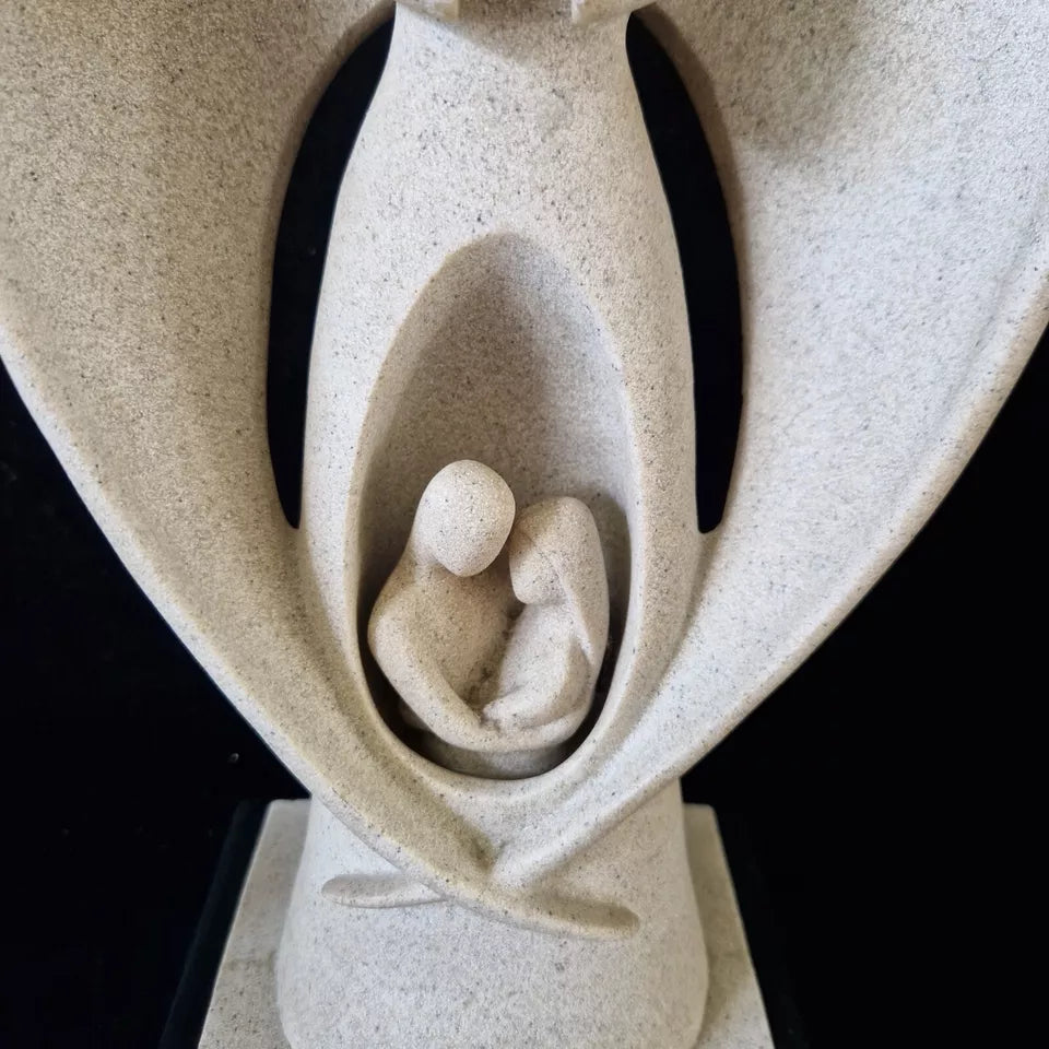 Angel Watching Over the Holy Family Sandstone Figurine