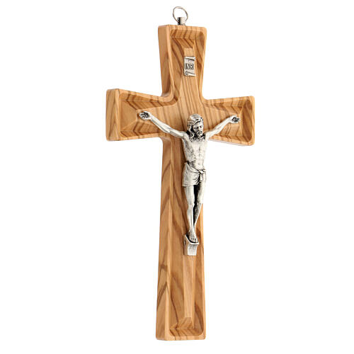 Olivewood Beveled Wall crucifix, 8" (Made in Italy)